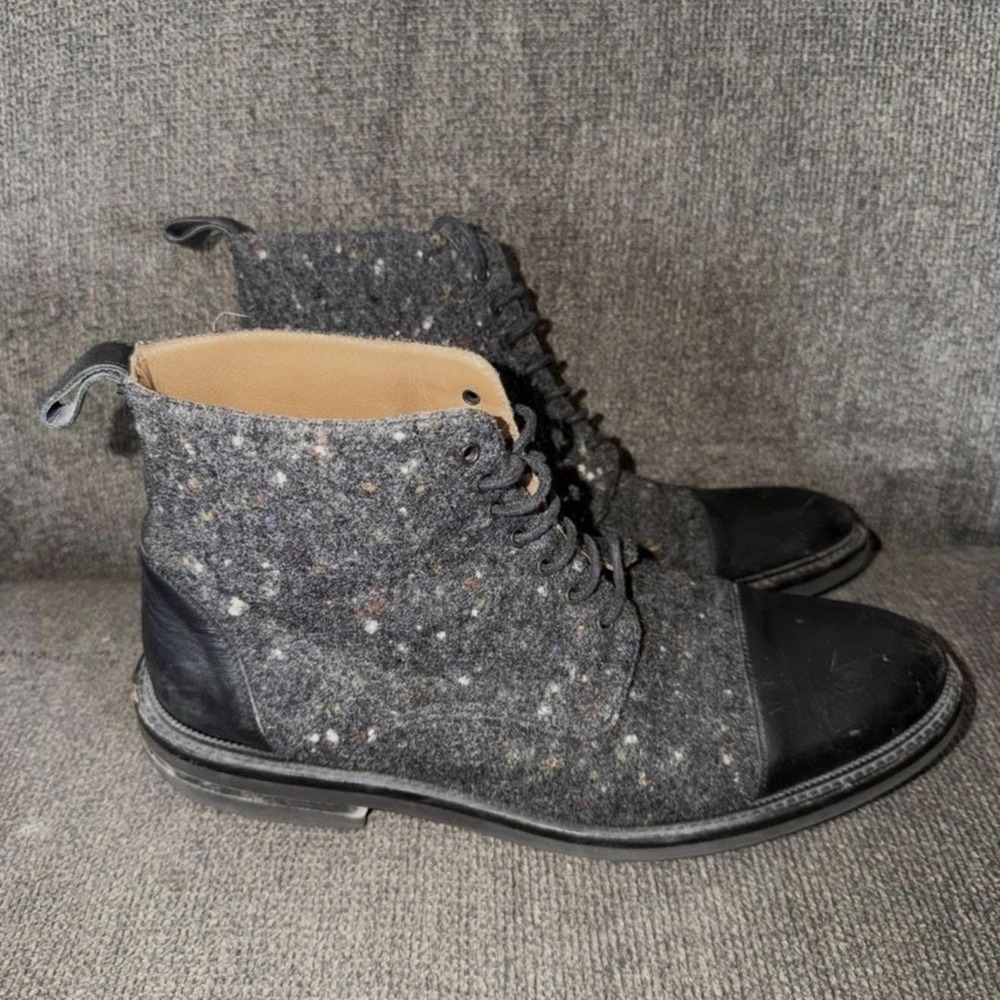 Taft Combat Boots Mens Size 9 Gray Flecked Wool Leather Cap Toe Ankle Spain